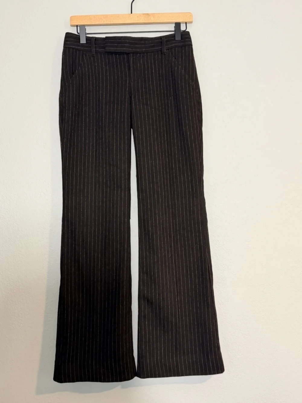 Club Monaco Pinstripe Wool Blend Tailored Wide Leg Brown Trouser Pants in Size 0